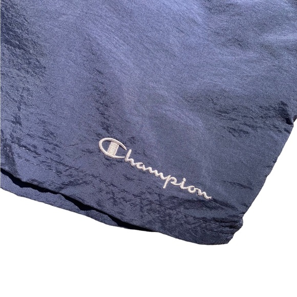 Vintage Champion Navy Blue Spellout Embroidered Shorts - Picture 3 of 4